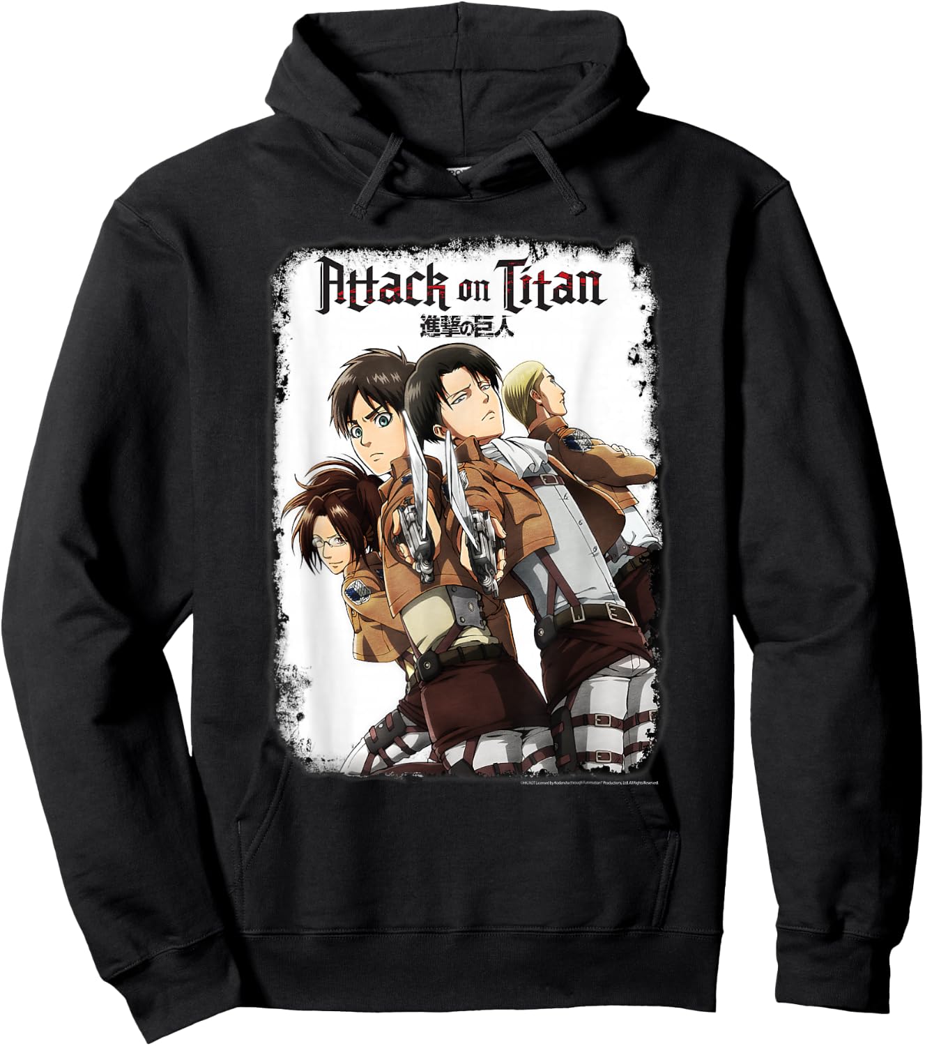 Attack on Titan Group Portrait with Swords and Logo Anime Hoodie - Hoodie | Black
