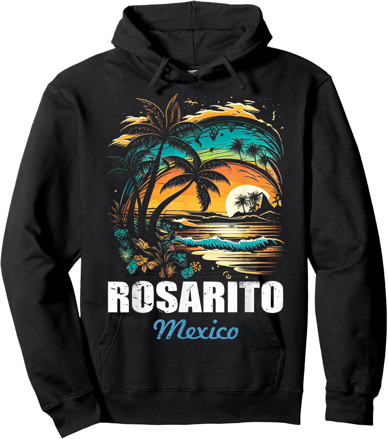 Retro Rosarito Mexico Sunset Vintage Vacation Souvenir Hoodie - Hoodie | Black