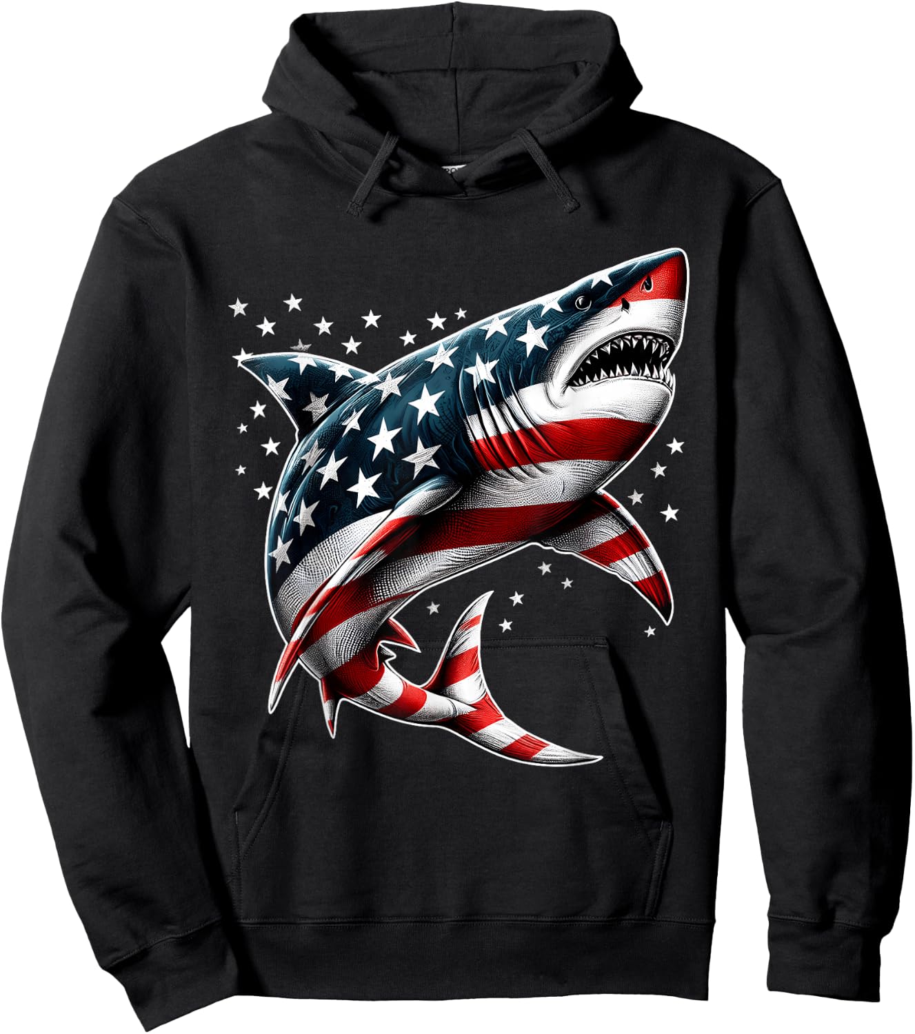 Shark American Flag USA 4th of July Funny Boys Girls Kids Hoodie - Hoodie | Black