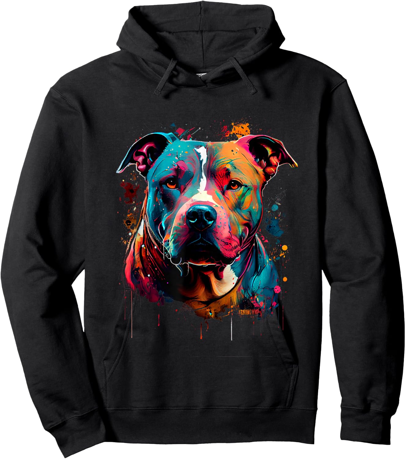 Vibrant Pitbull Painting Drip Hoodie - Hoodie | Black