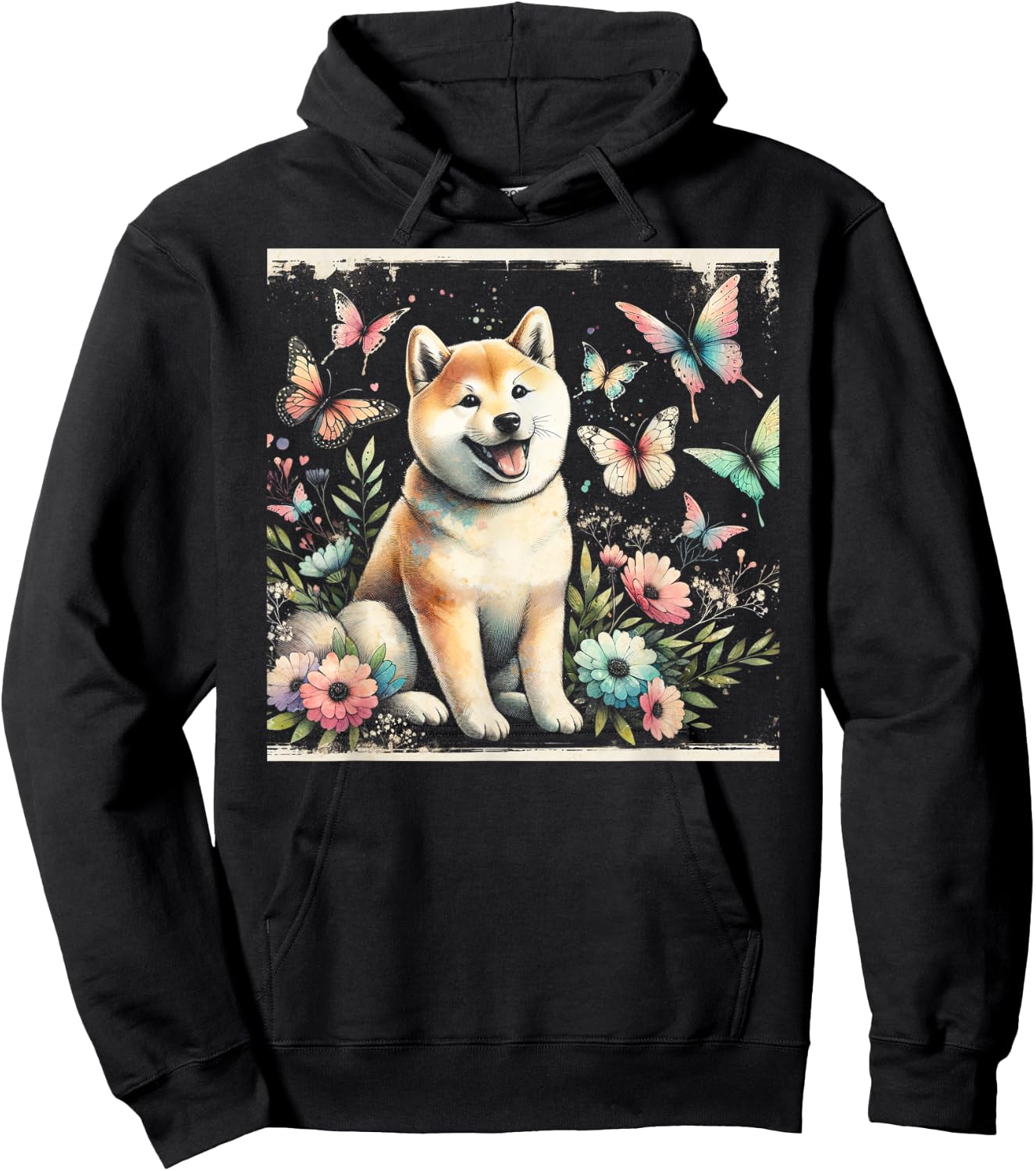 Shiba Inu and Butterflies Hoodie - Hoodie | Black
