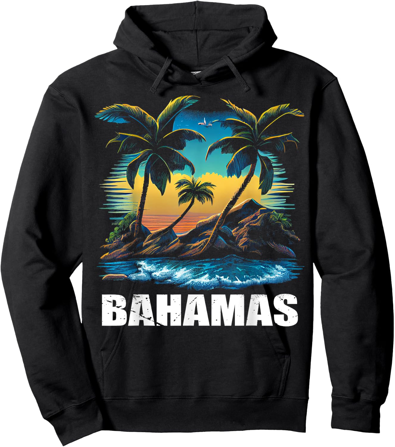 Retro Bahamas Sunset Vintage Vacation Souvenir Hoodie - Hoodie | Black