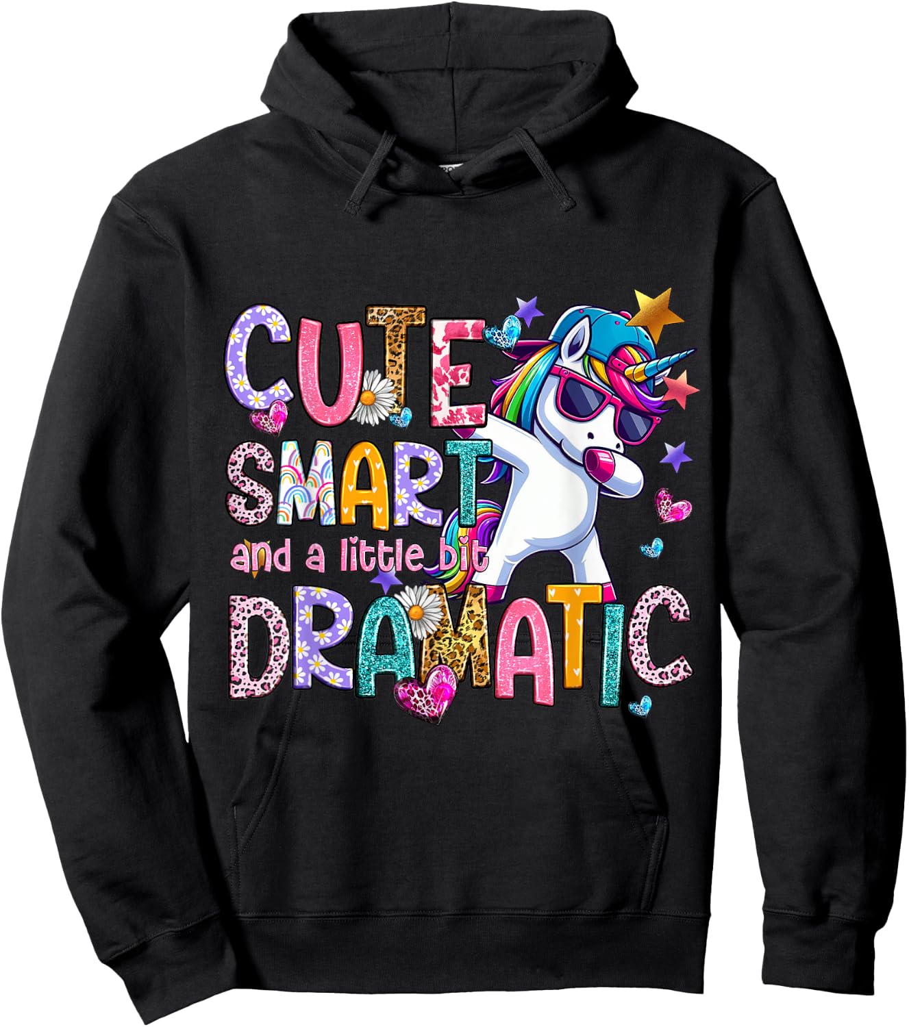Cute Smart And A Little Bit Dramatic Funny Unicorn Kid Girls Hoodie - Hoodie | Black