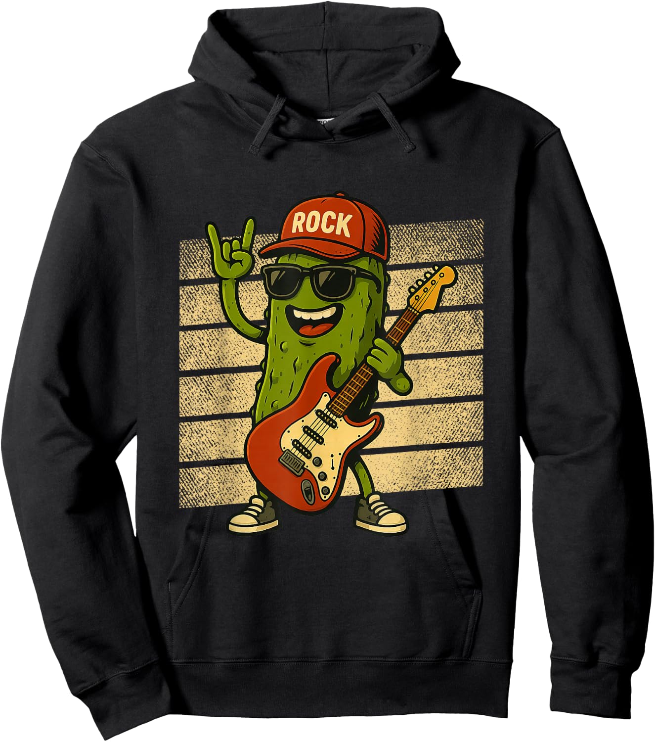 Pickle Playing Electric Guitar Rock Star Funny Pickles Lover Hoodie - Hoodie | Black