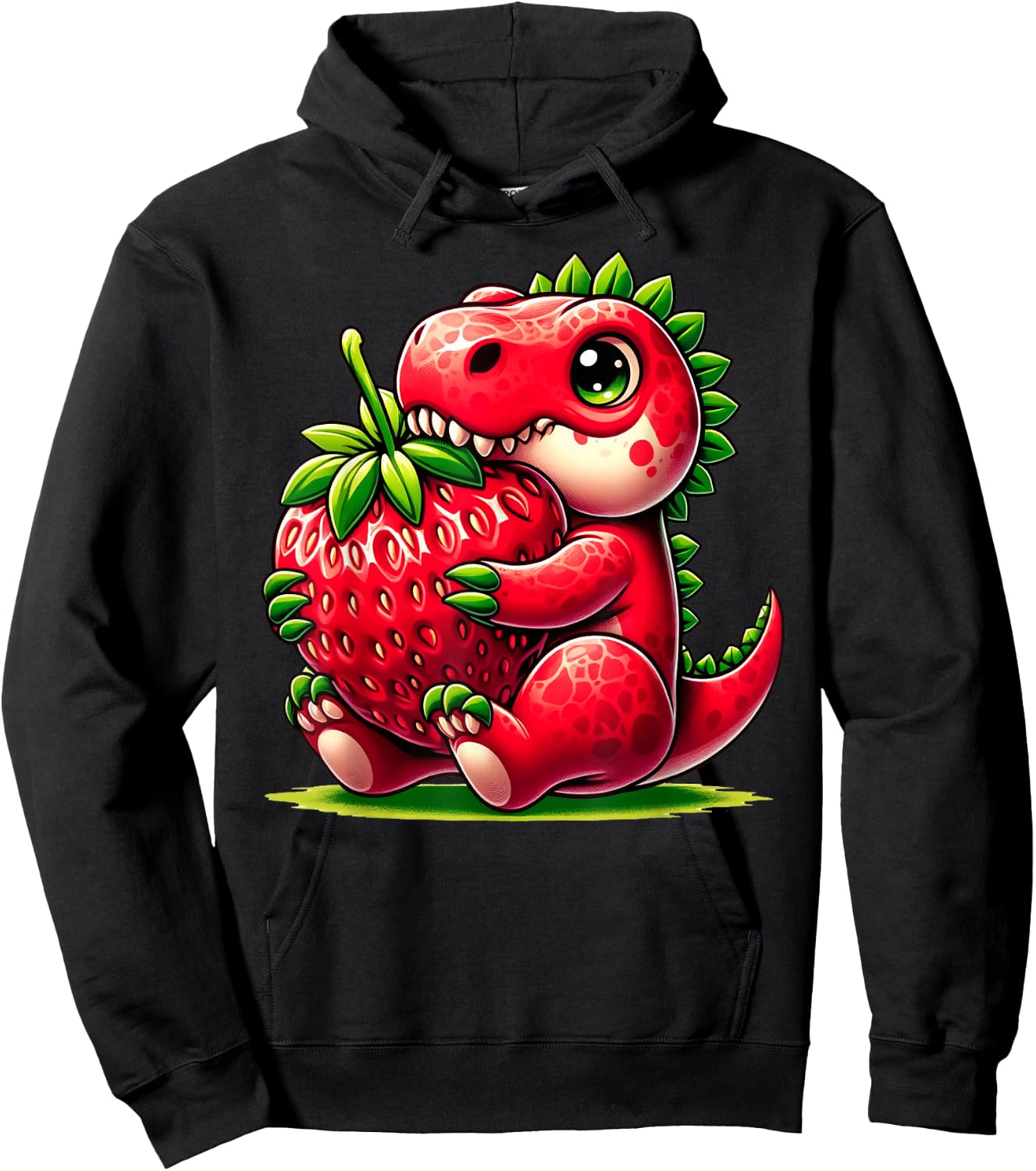 Cute Strawberry Summer Fruit Lover Dinosaur T Rex Boys Girls Hoodie - Hoodie | Black