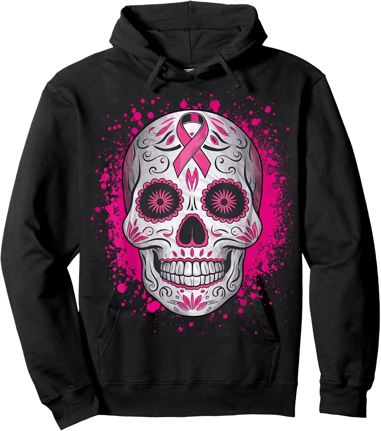 Sugar Skull Breast Cancer Shirts Awareness 2025 Pink Ribbon Hoodie - Hoodie | Black