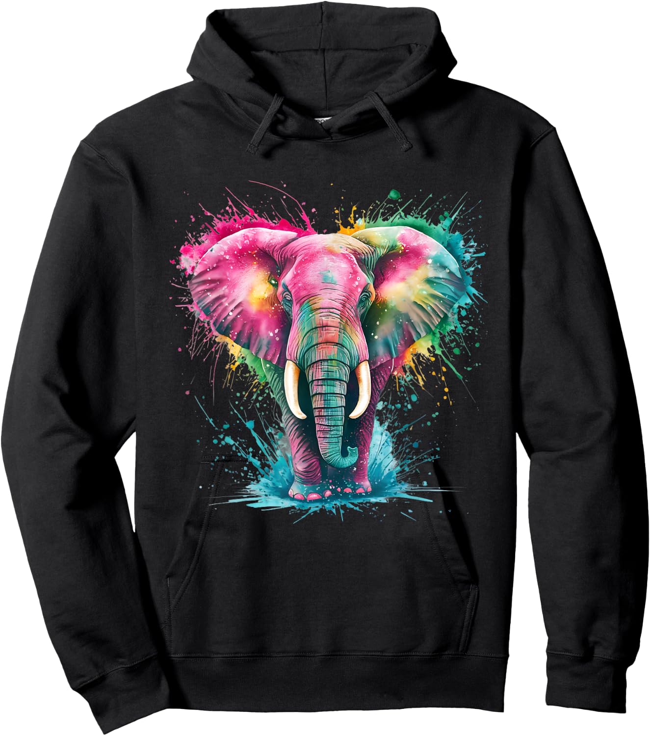 Elephant Men Women Colourful Watercolour Elephant Hoodie - Hoodie | Black