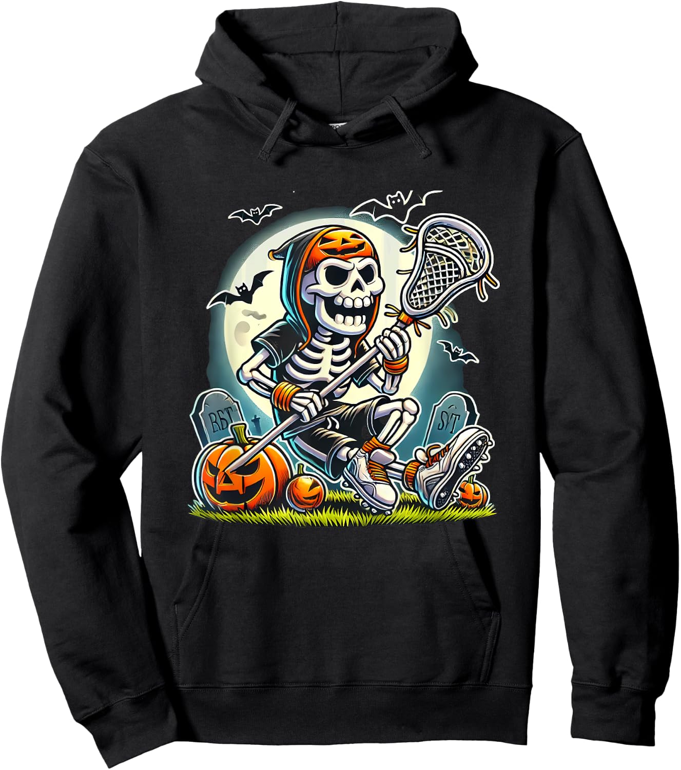 Halloween Skeleton Lacrosse Hoodie - Hoodie | Black