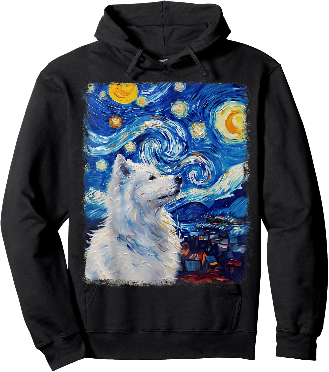 Samoyed Dog Starry Night Painting Hoodie - Hoodie | Black