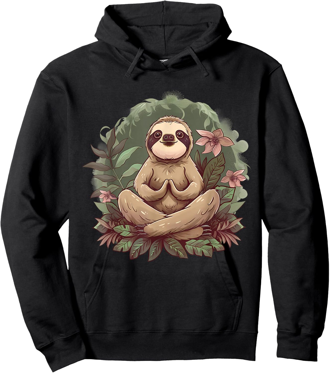 Sloth Meditation Spirituality Buddha Buddhist Floral Yoga Hoodie - Hoodie | Black