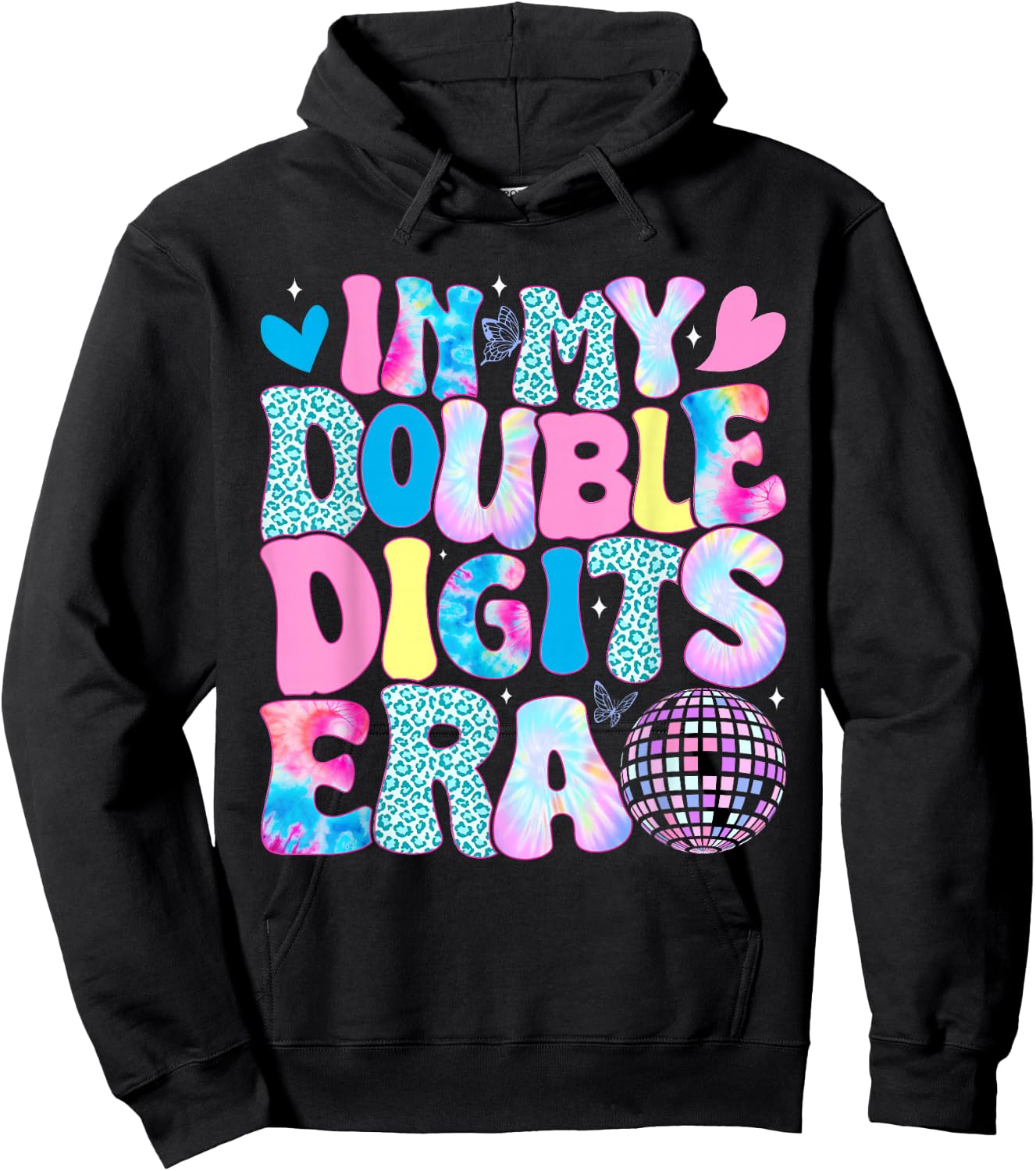 In My Double Digits Era Retro 10 Year Old 10th Birthday Girl Hoodie - Hoodie | Black