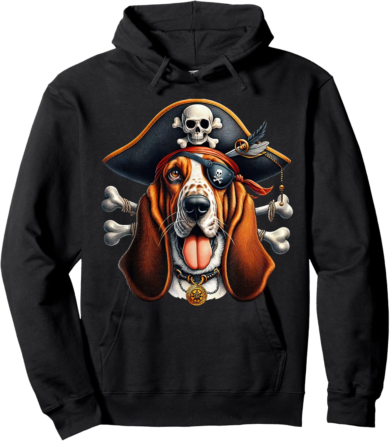 Basset Hound Pirate Crossbones Halloween Kids Hoodie - Hoodie | Black