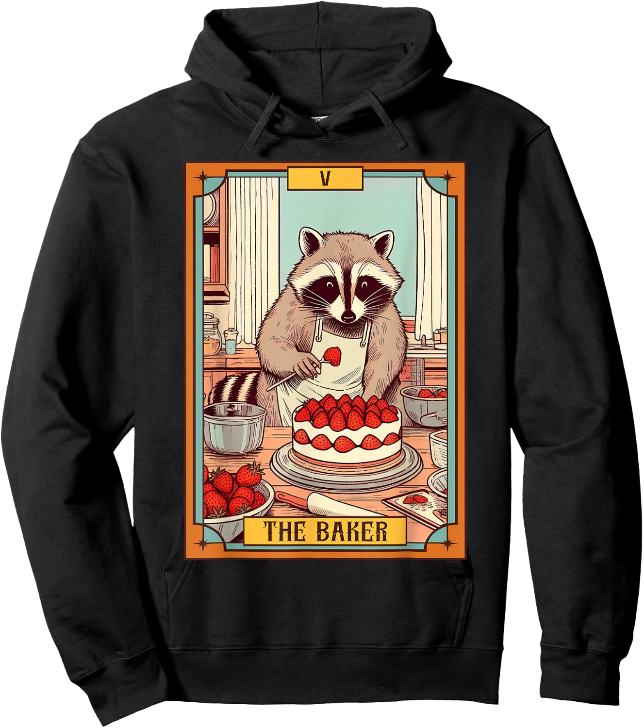 Baker Baking Lover Racoon making Cake The Baker Tarot Card Hoodie - Hoodie | Black