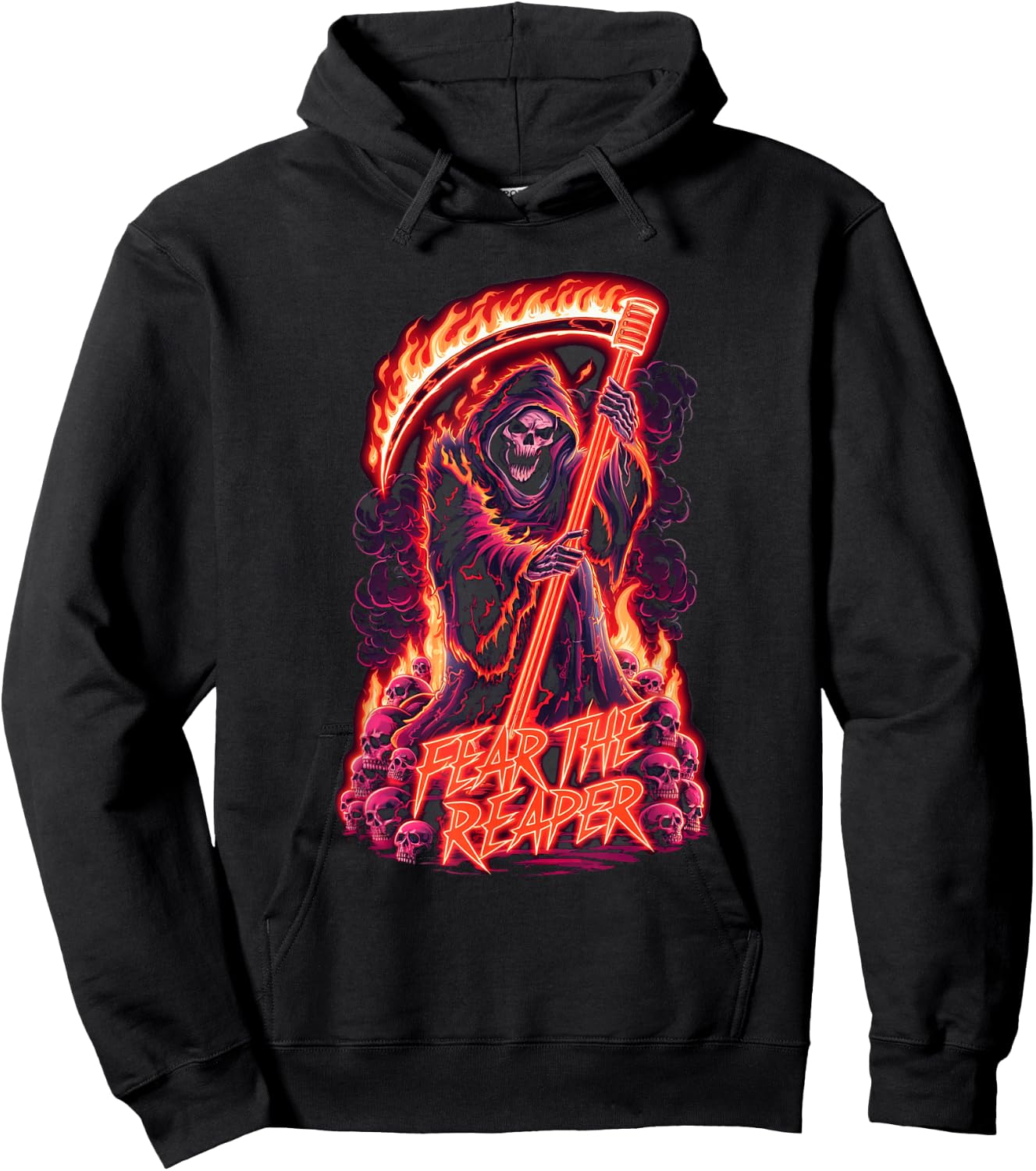 Fear The Reaper - Flaming Grim Reaper Goth Hoodie - Hoodie | Black