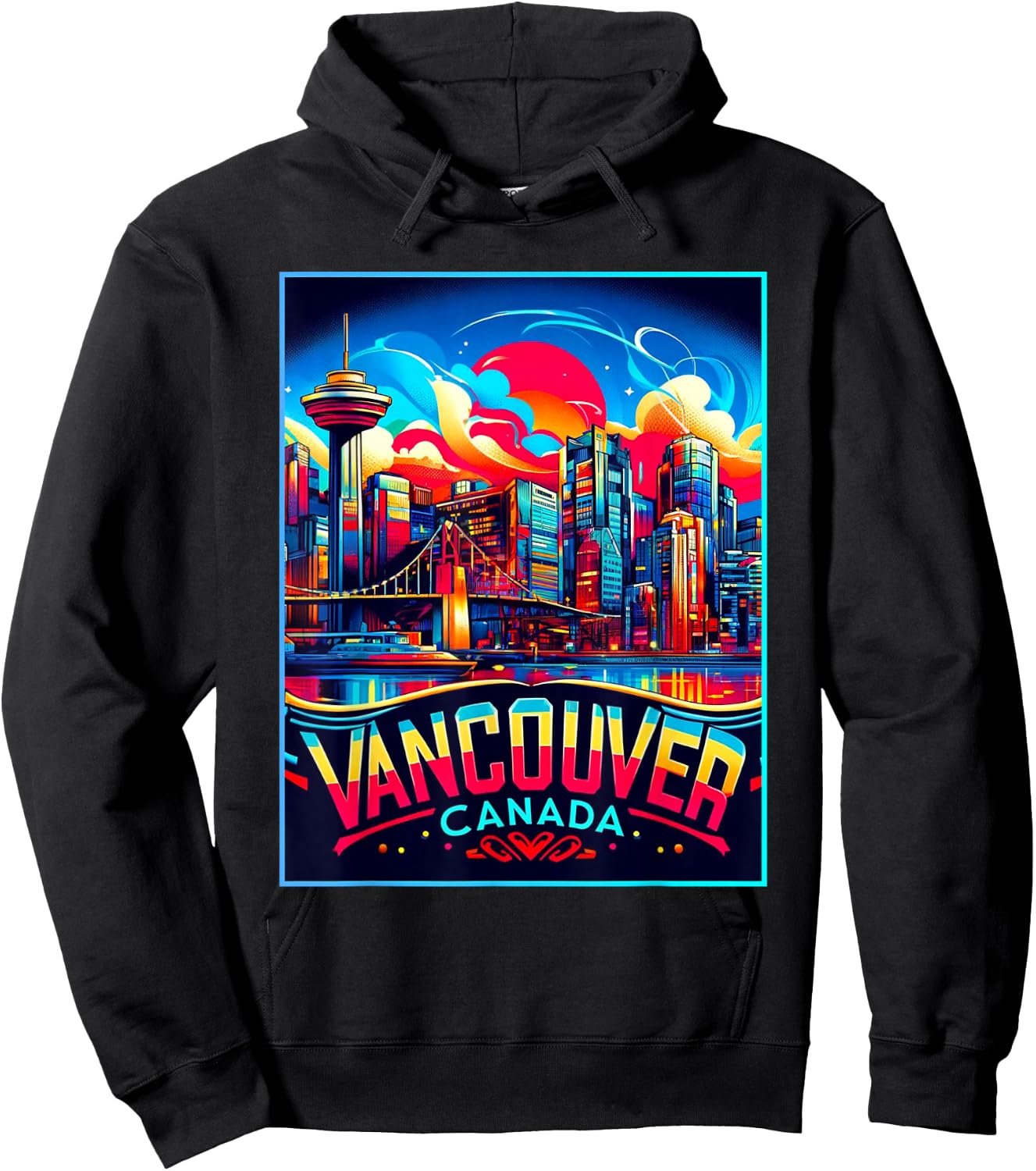 Vancouver Canada Shirt Family Trip 80s Retro City Skyline Hoodie - Hoodie | Black