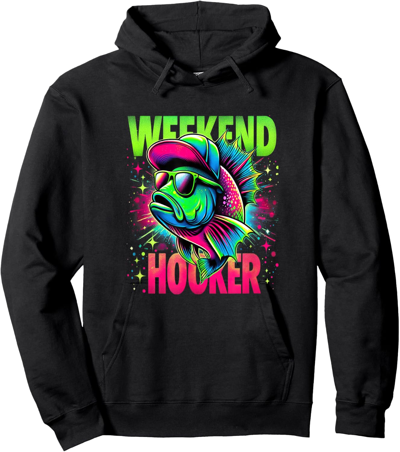 Weekend Hooker on the Weekend Funny Fishing Pun Word Play Hoodie - Hoodie | Black