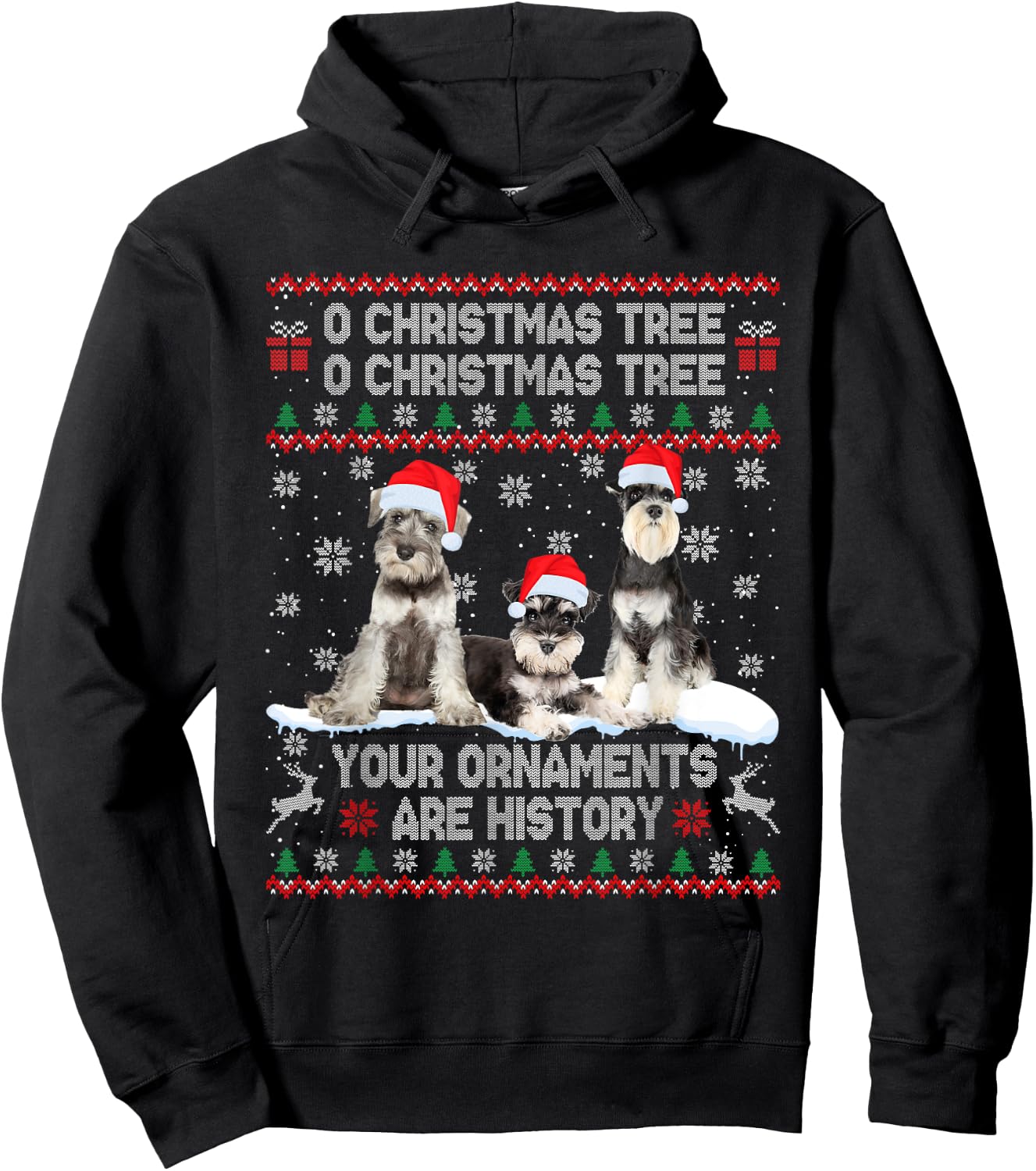 Schnauzer Dog Ugly Sweater Christmas Light Xmas Pajama Hoodie - Hoodie | Black