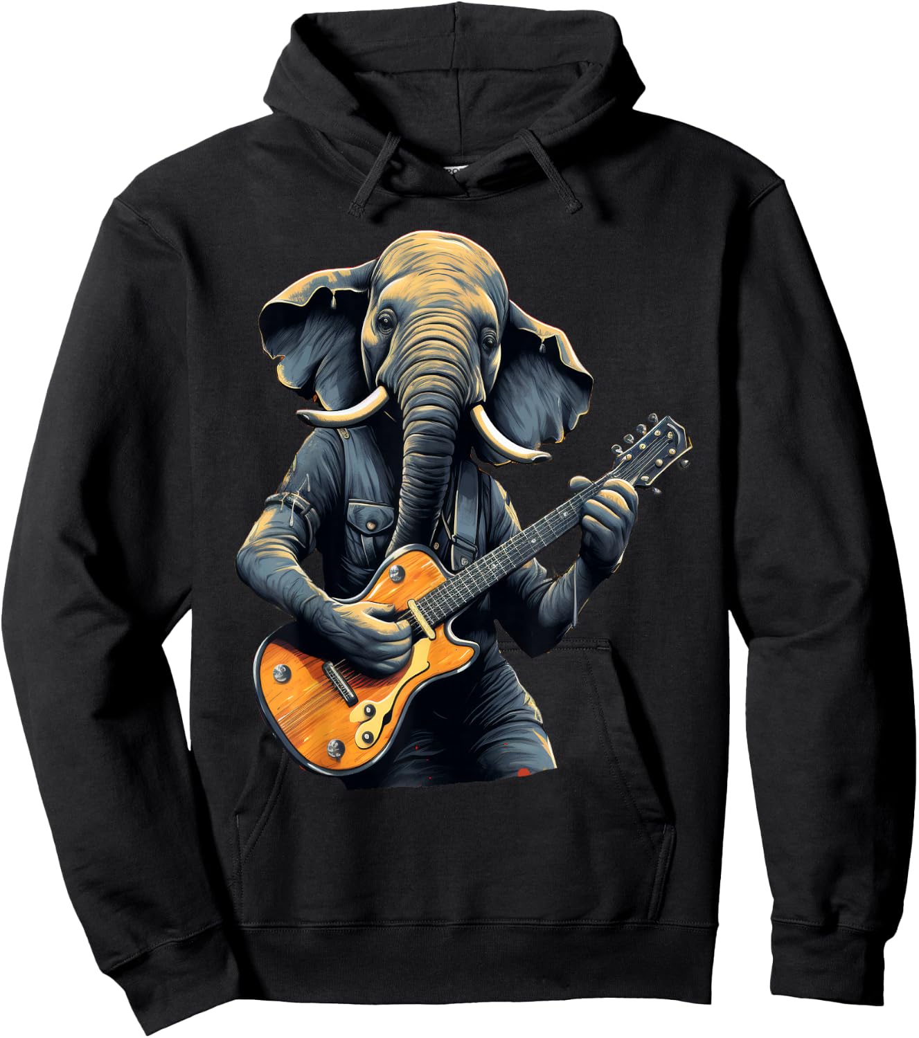 Cute Elephant Playing Guitar Elephants Musician Music Hoodie - Hoodie | Black