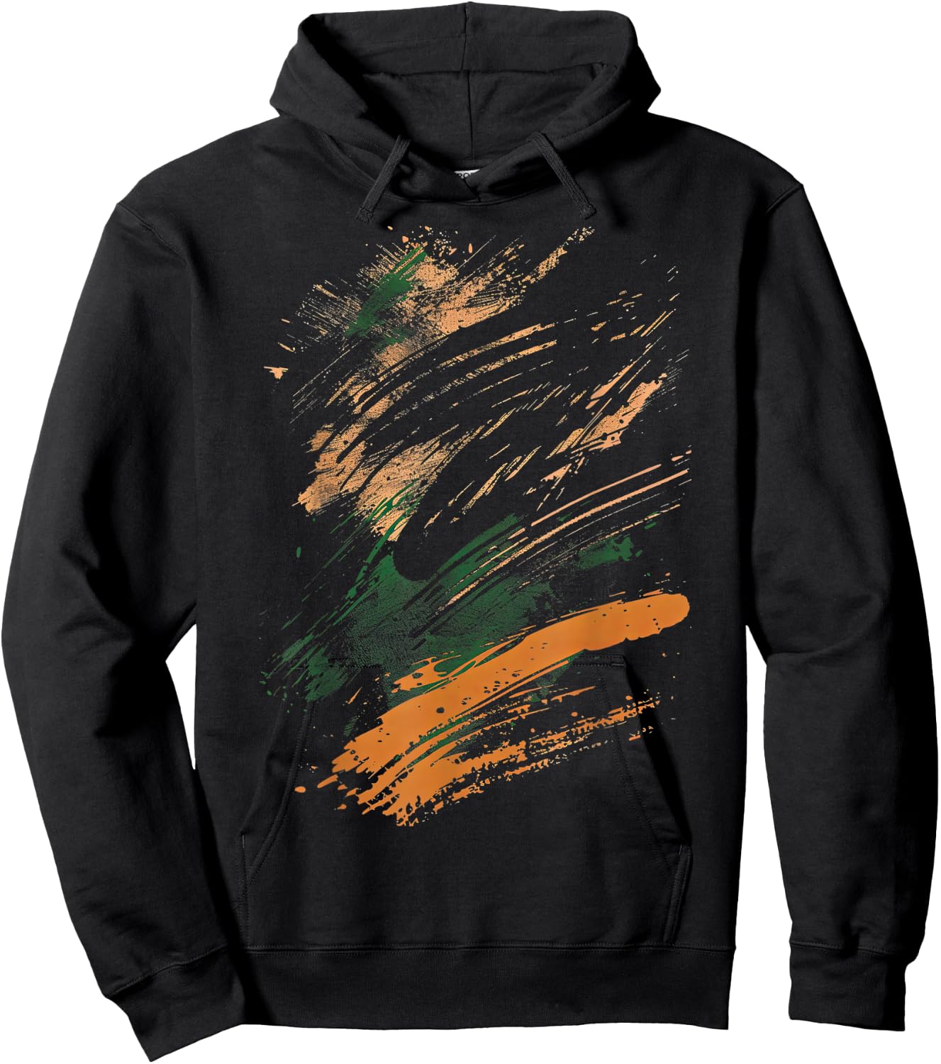 Black Green Orange Brush Strokes Graphic Hoodie - Hoodie | Black