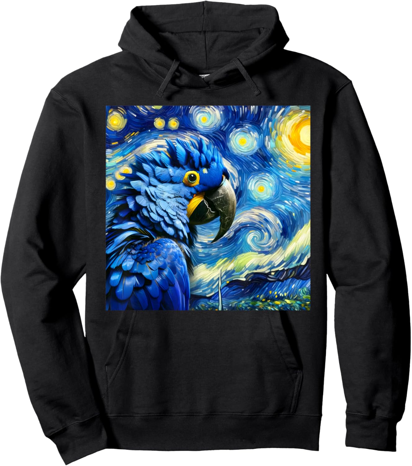 Hyacinth Macaw Parrot Surreal Starry Night Sky Art Van Gogh Hoodie - Hoodie | Black
