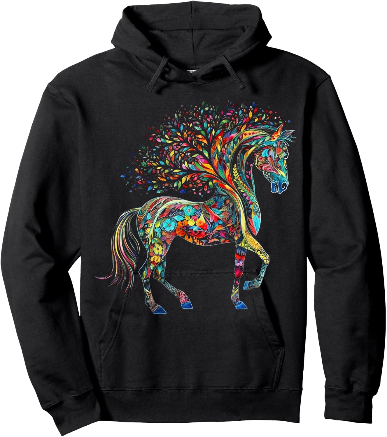 Horse Artwork Tree Colourful Animal Horse Hoodie - Hoodie | Black