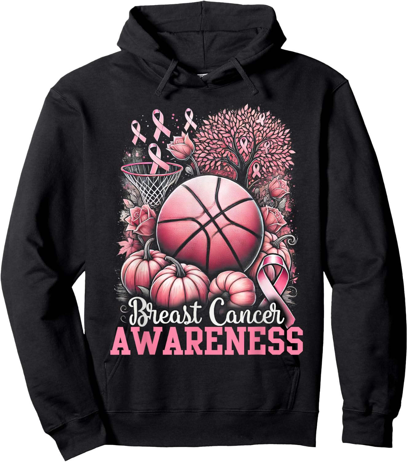 Basketball Breast Cancer Awareness Hoodie - Hoodie | Black