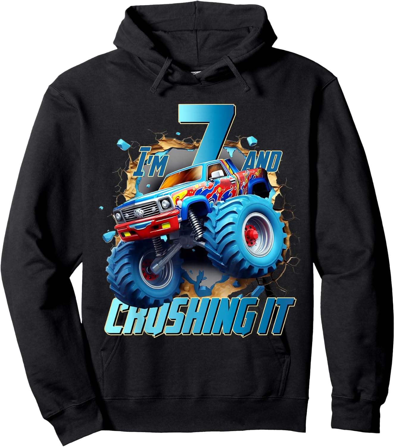 I'm Crushing it Monster Truck 7 Year Old Boys 7th Birthday Hoodie - Hoodie | Black