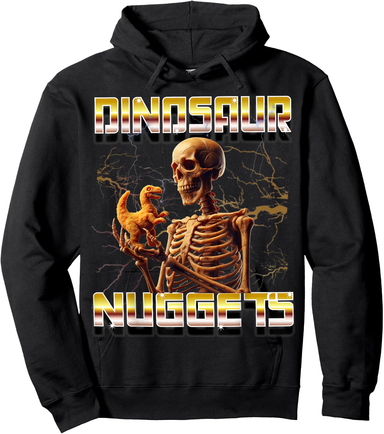 Dino Nuggets Bootleg Rap Dinosaur Chicken Nugget Skeleton Hoodie - Hoodie | Black