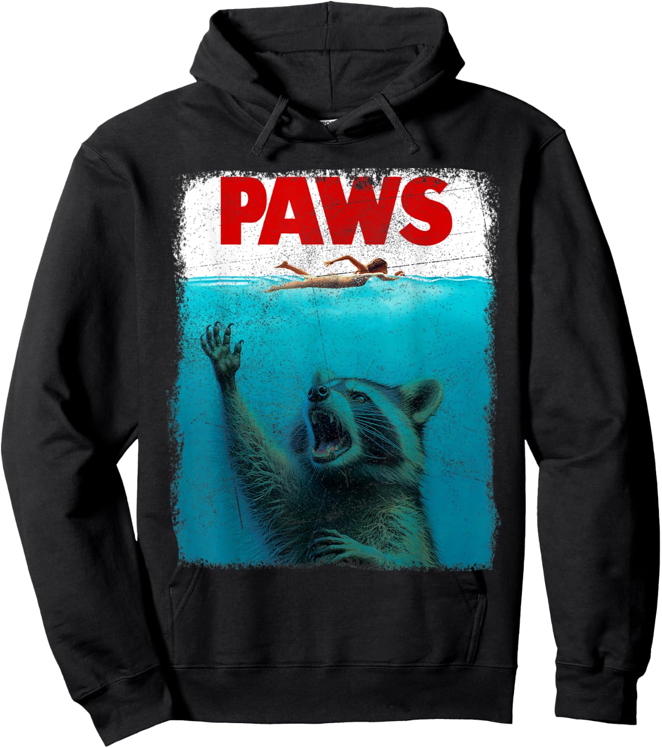Raccoon Paws Funny Swimming Shark Vintage Retro Humor Hoodie - Hoodie | Black
