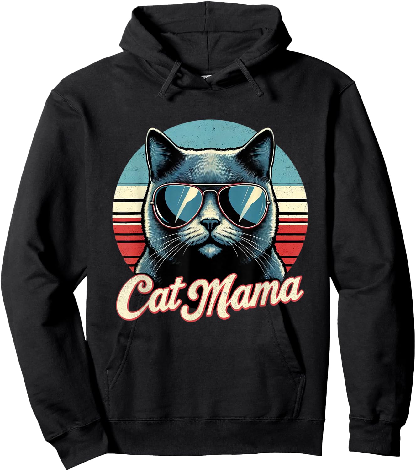 Cat Mama Cool Russian Blue Cat Mother's Day Retro Cat Mom Women Girls Kids Hoodie - Hoodie | Black