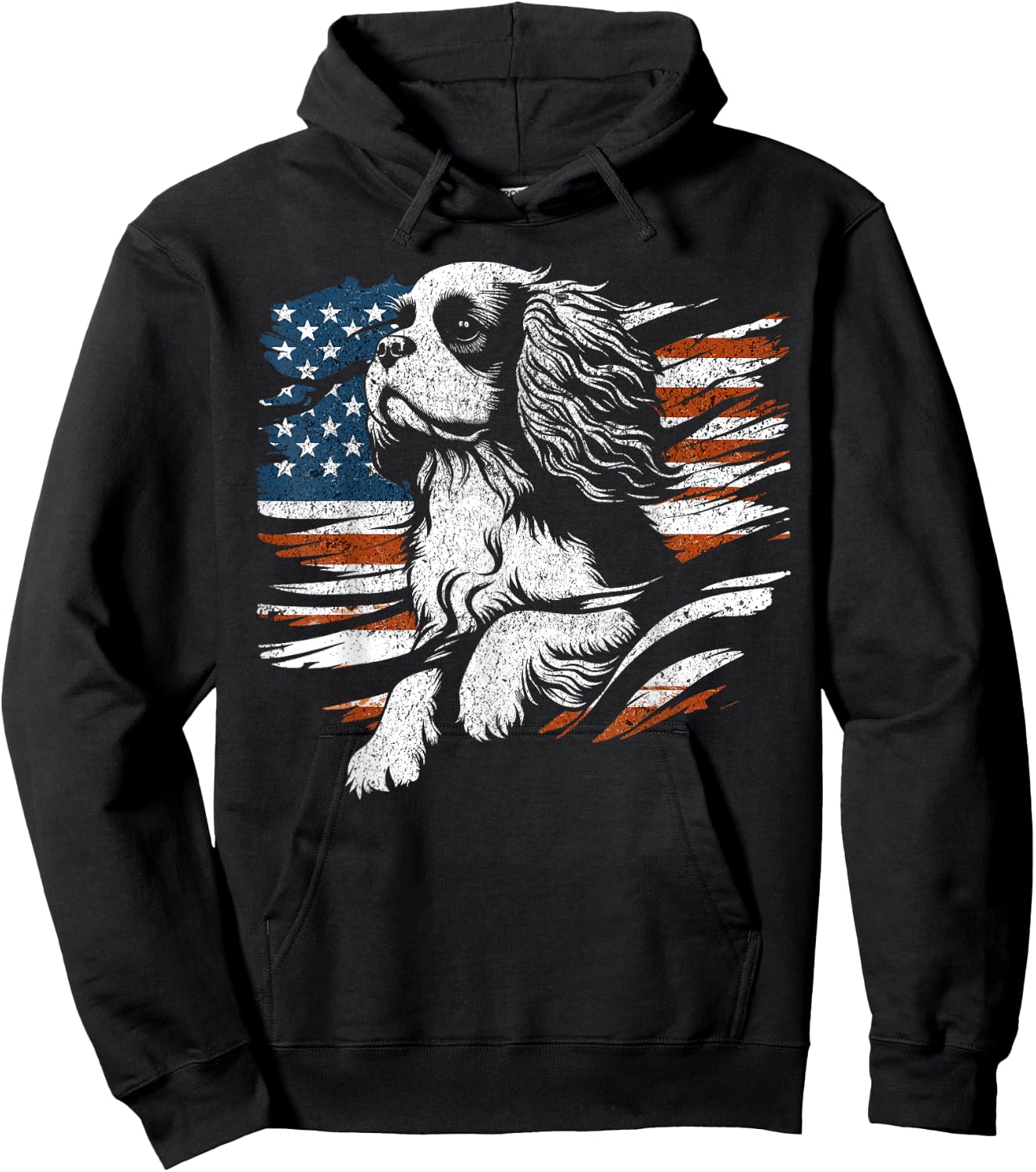 Cavalier King Charles Spaniel American USA Flag 4th of July Women Men Hoodie - Hoodie | Black