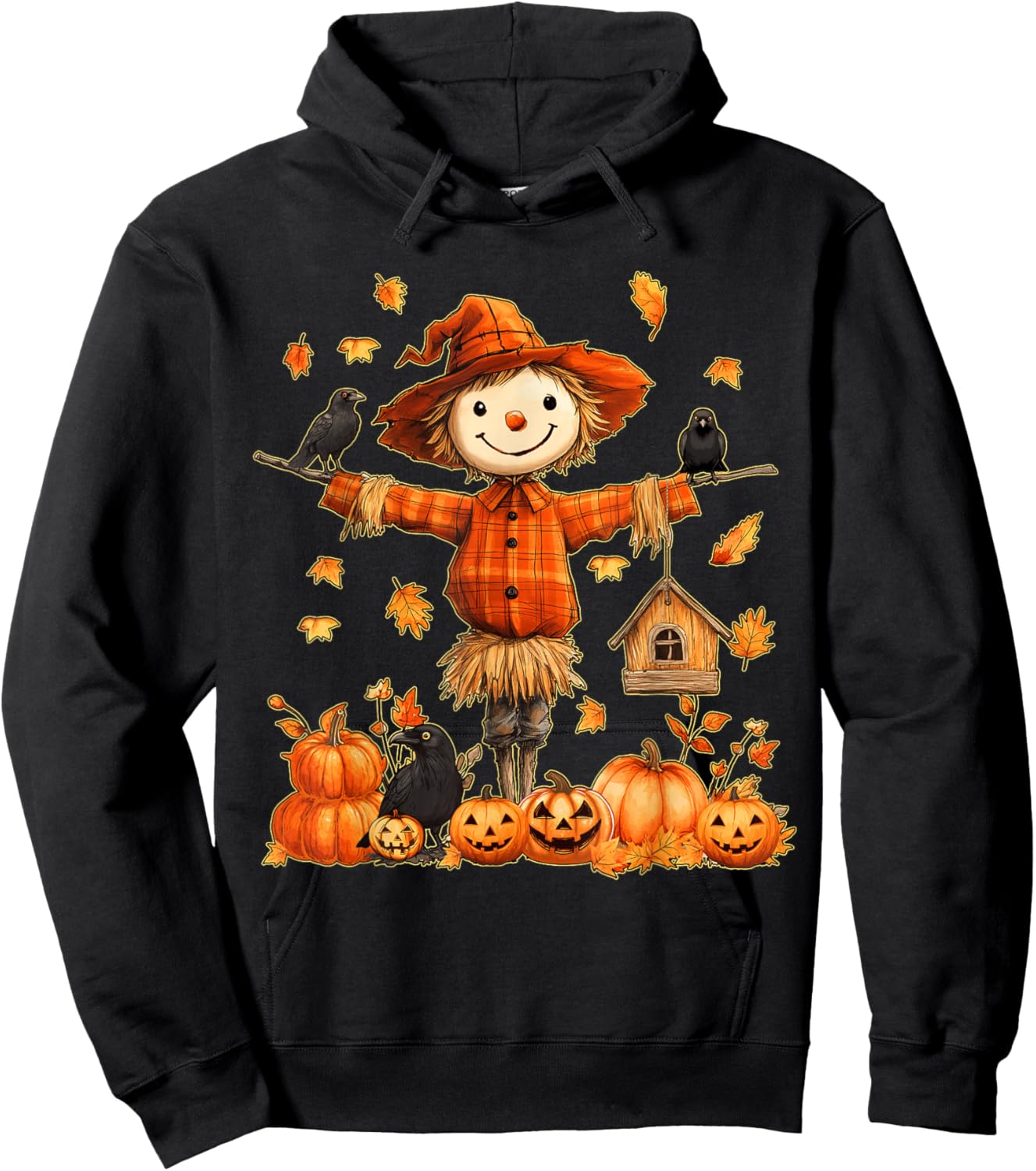 Cute Scarecrow Pumpkin Thanksgiving Halloween Hello Fall Hoodie - Hoodie | Black
