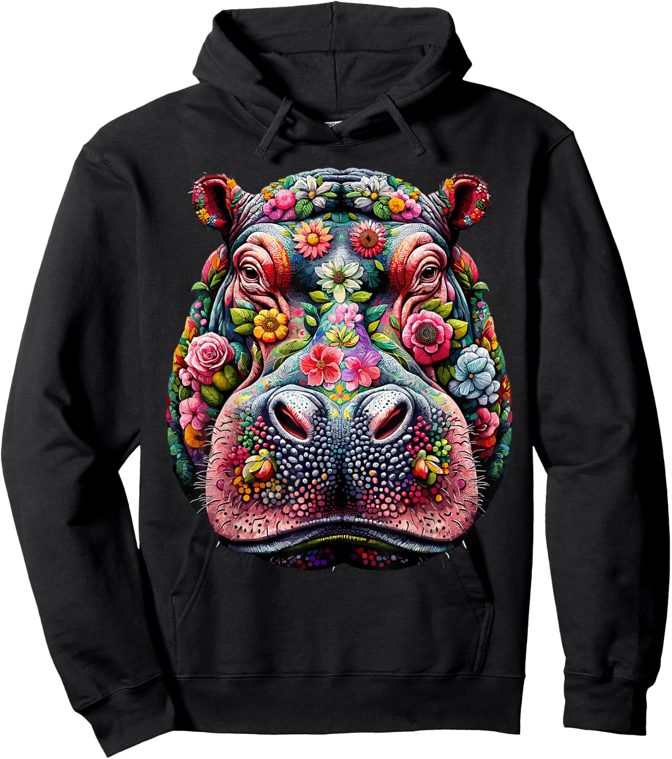 Floral Aesthetic Hippopotamus Lover Shirt Hippo Hoodie - Hoodie | Black