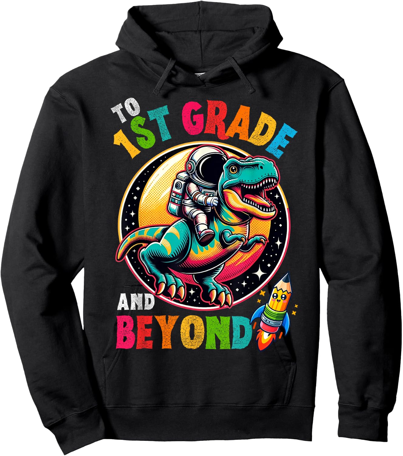 Astronaut Dinosaur boys First day back to School 1st grade Hoodie - Hoodie | Black