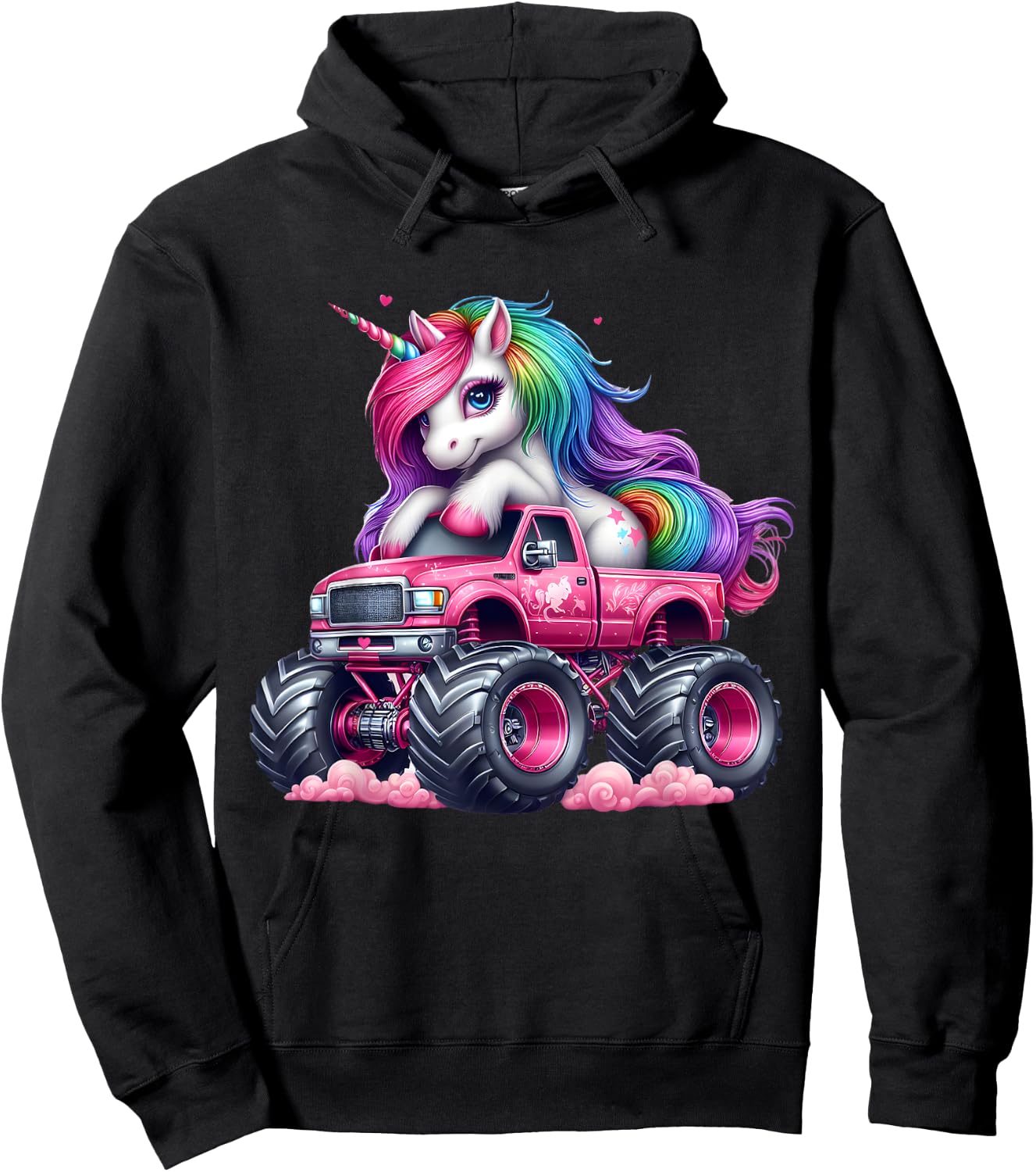 Monster Truck Unicorn Birthday Party Monster Truck Girl Hoodie - Hoodie | Black