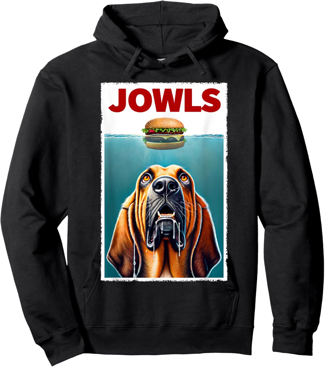Funny Bloodhound and Hamburger Parody Jowls Dog Lover Hoodie - Hoodie | Black