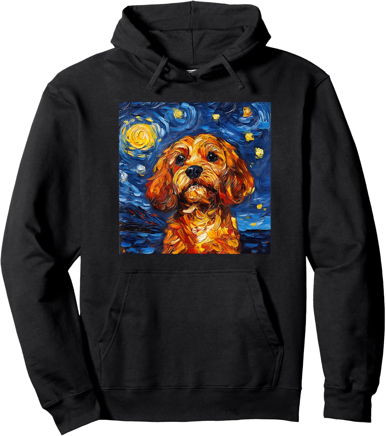 Cute Cavapoo Starry Night Dog Art Hoodie - Hoodie | Black