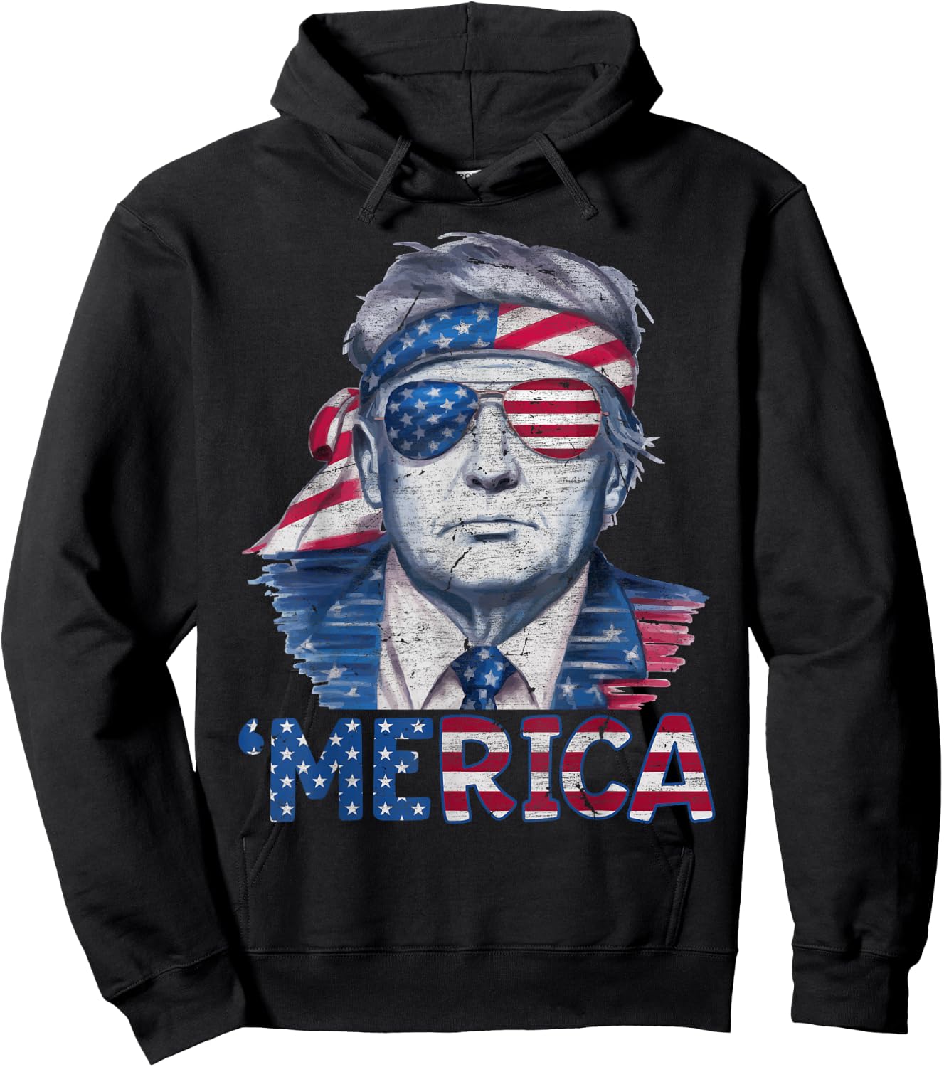 Happy 4th Of July Donald Trump 'Merica USA Flag Sunglass Hoodie - Hoodie | Black