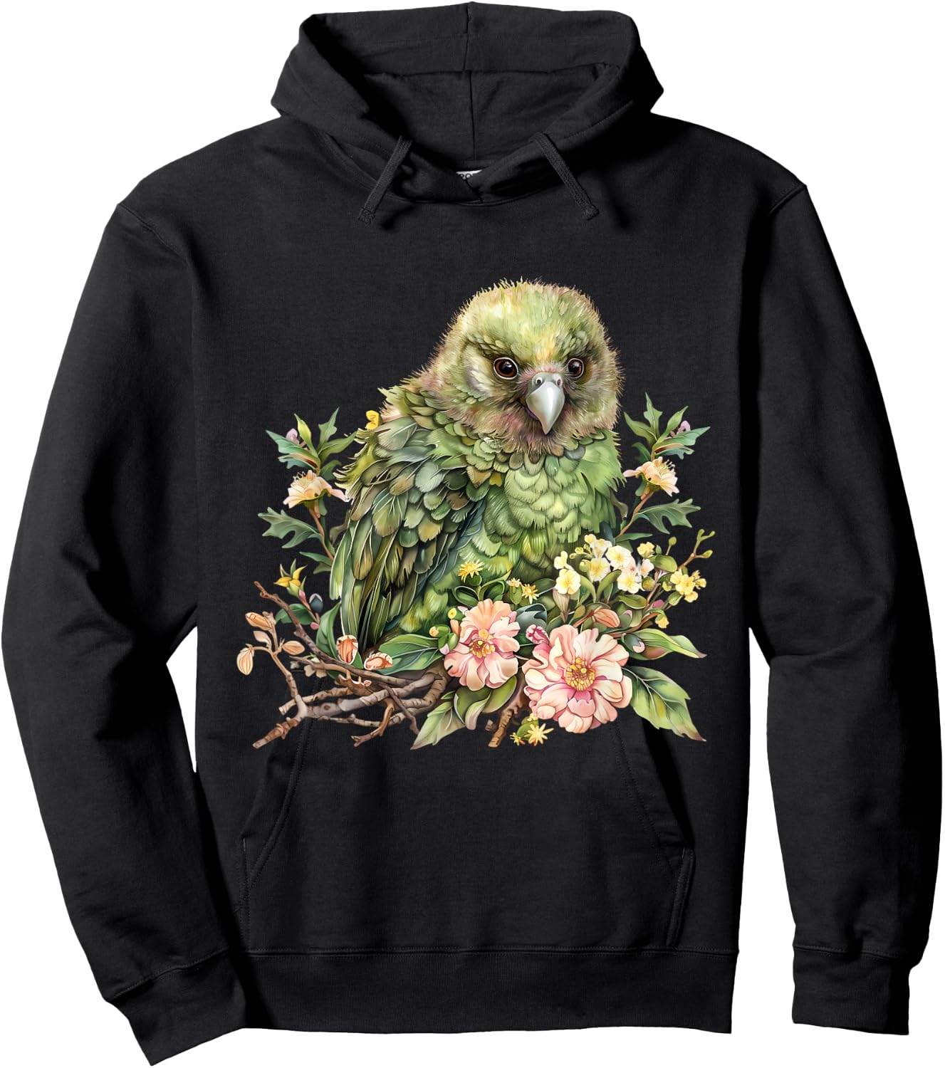 Kakapo Bird Wildlife Floral Drawing Jungle Kakapo Bird Lover Hoodie - Hoodie | Black