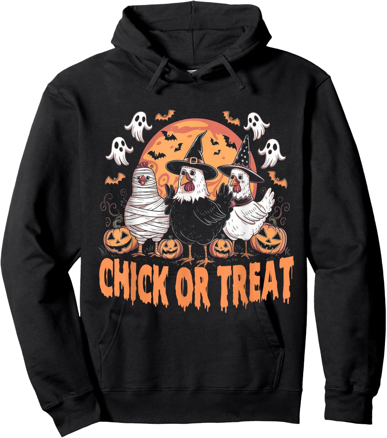 Halloween Spooky Chicken Autumn Chick or Treat Pumpkin Witch Hoodie - Hoodie | Black