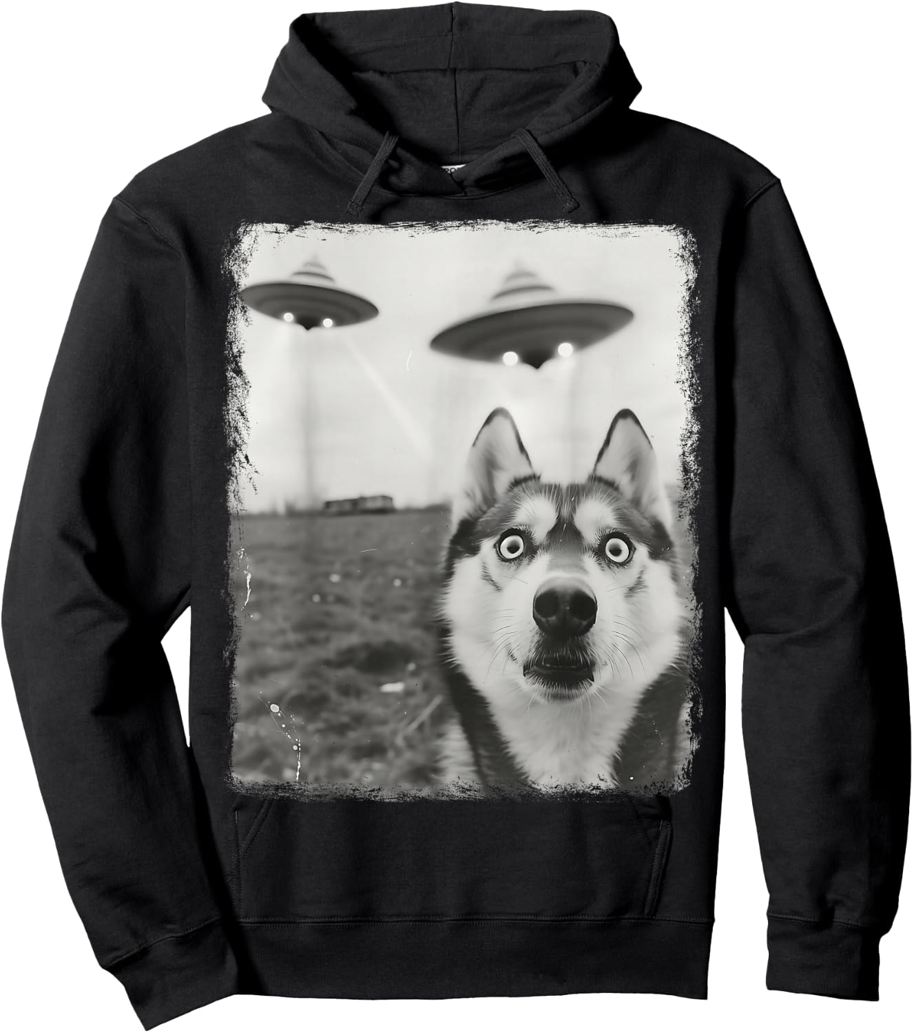 Siberian Husky Dog UFO Alien Extraterrestrial Selfie Hoodie - Hoodie | Black