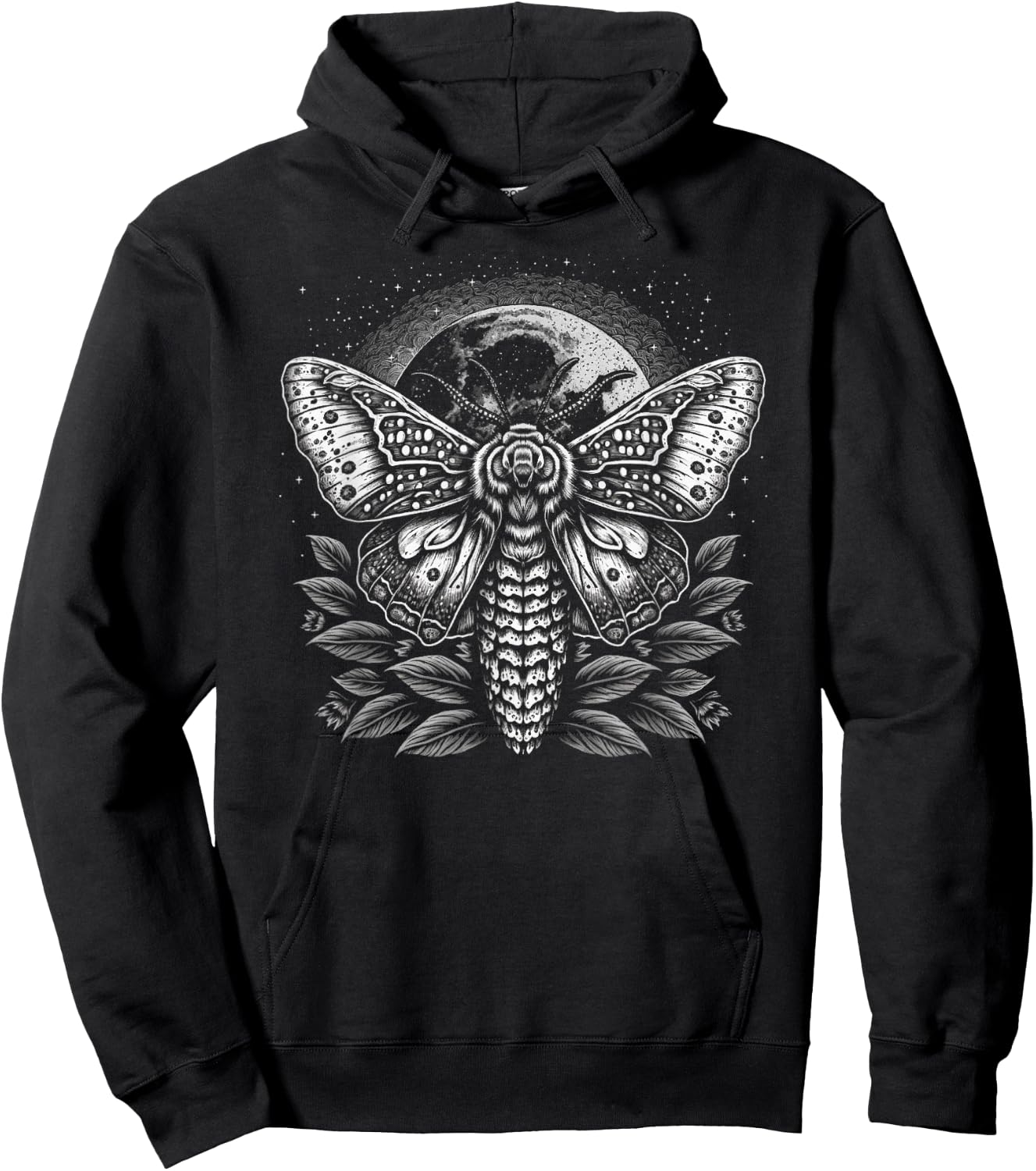Moth Moon Night Sky Folkloric Wiccan Nature Goth Version 2 Hoodie - Hoodie | Black