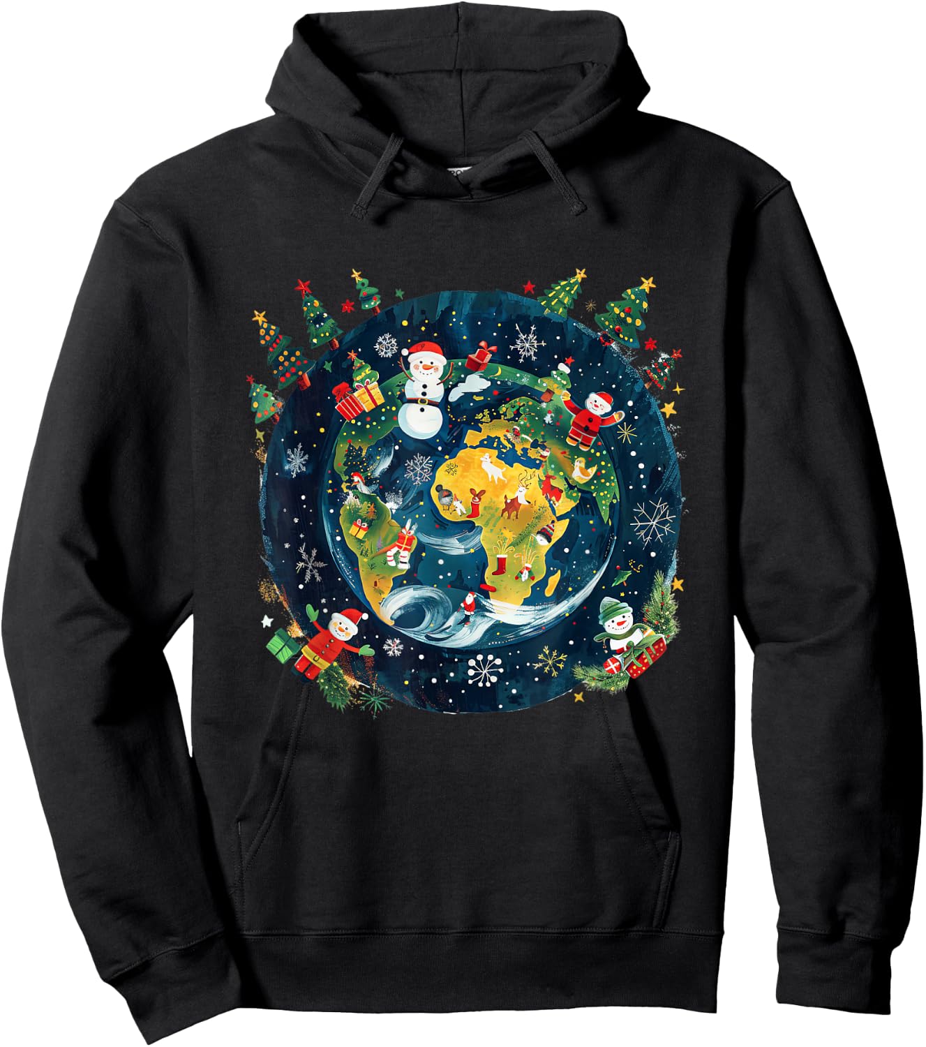 Christmas Around the World Festive Globe Design Hoodie - Hoodie | Black