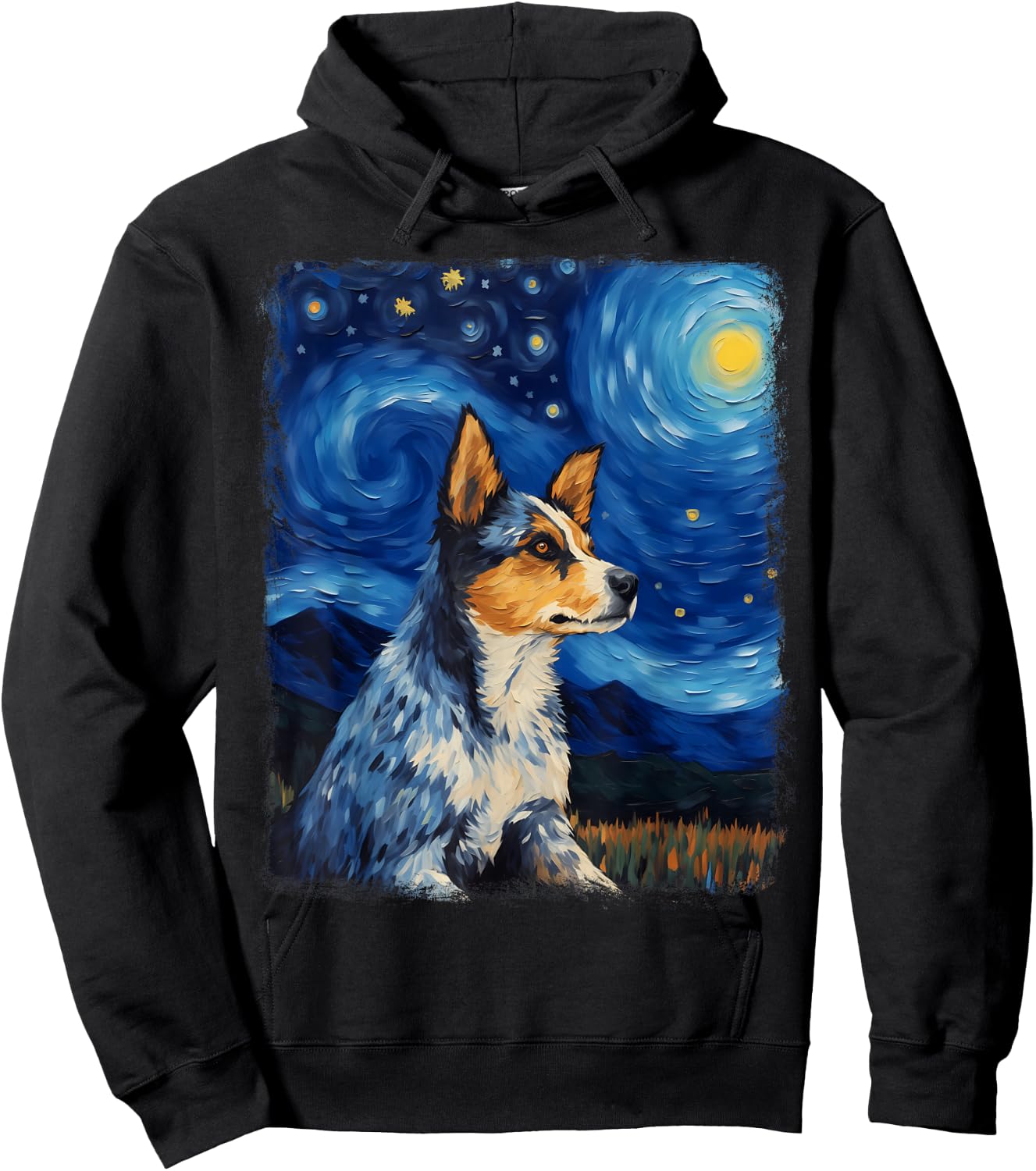 Australian Cattle Dog Dog Starry Night Painting Hoodie - Hoodie | Black