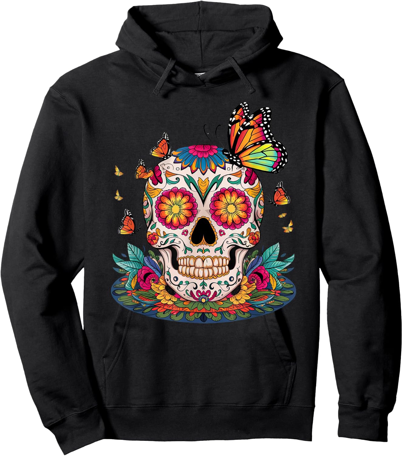 Sugar Skull Butterfly Day of Dead Halloween Dia De Muertos Hoodie - Hoodie | Black