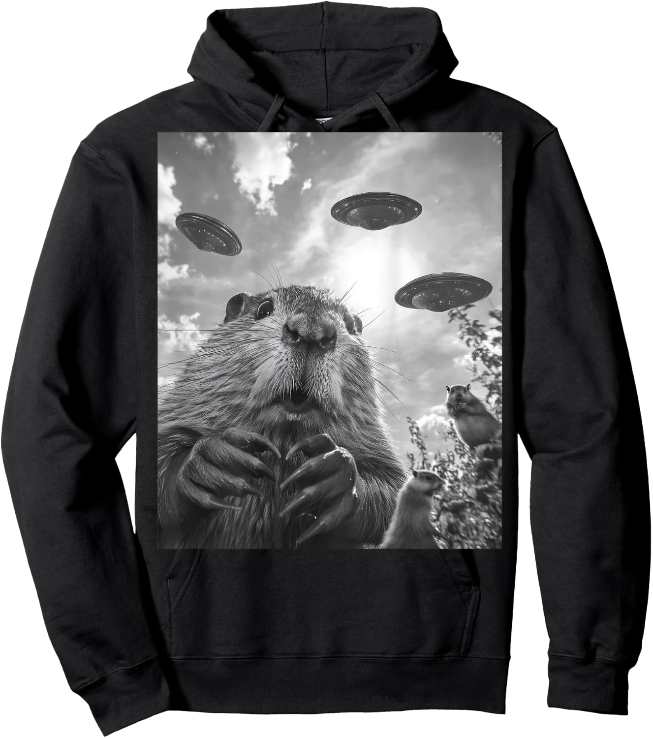 Funny graphic Capybara UFO Alien Funny weird Graphic Hoodie - Hoodie | Black