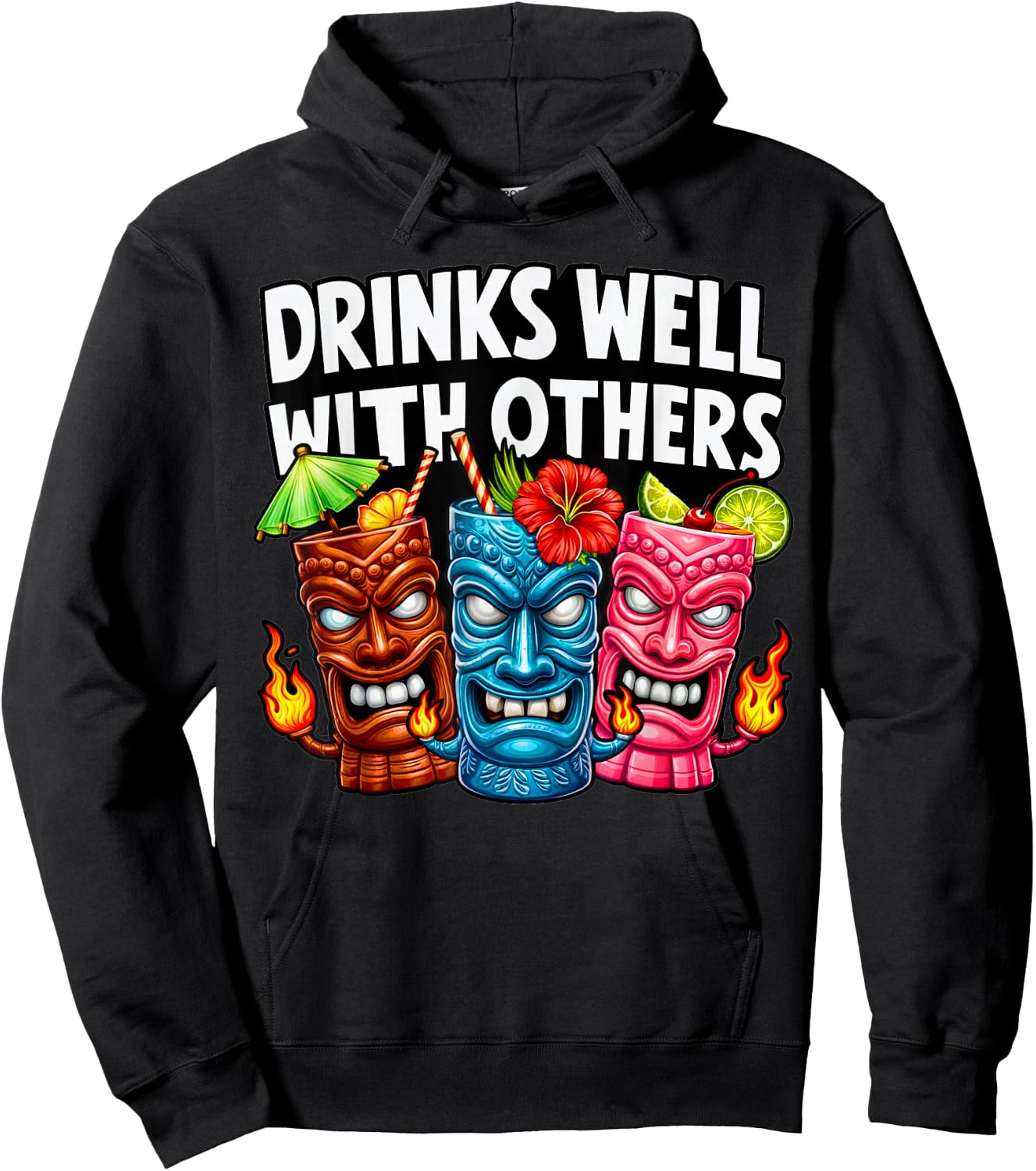 Tiki Tiki Drinks Well With Others Women Funny Hoodie - Hoodie | Black