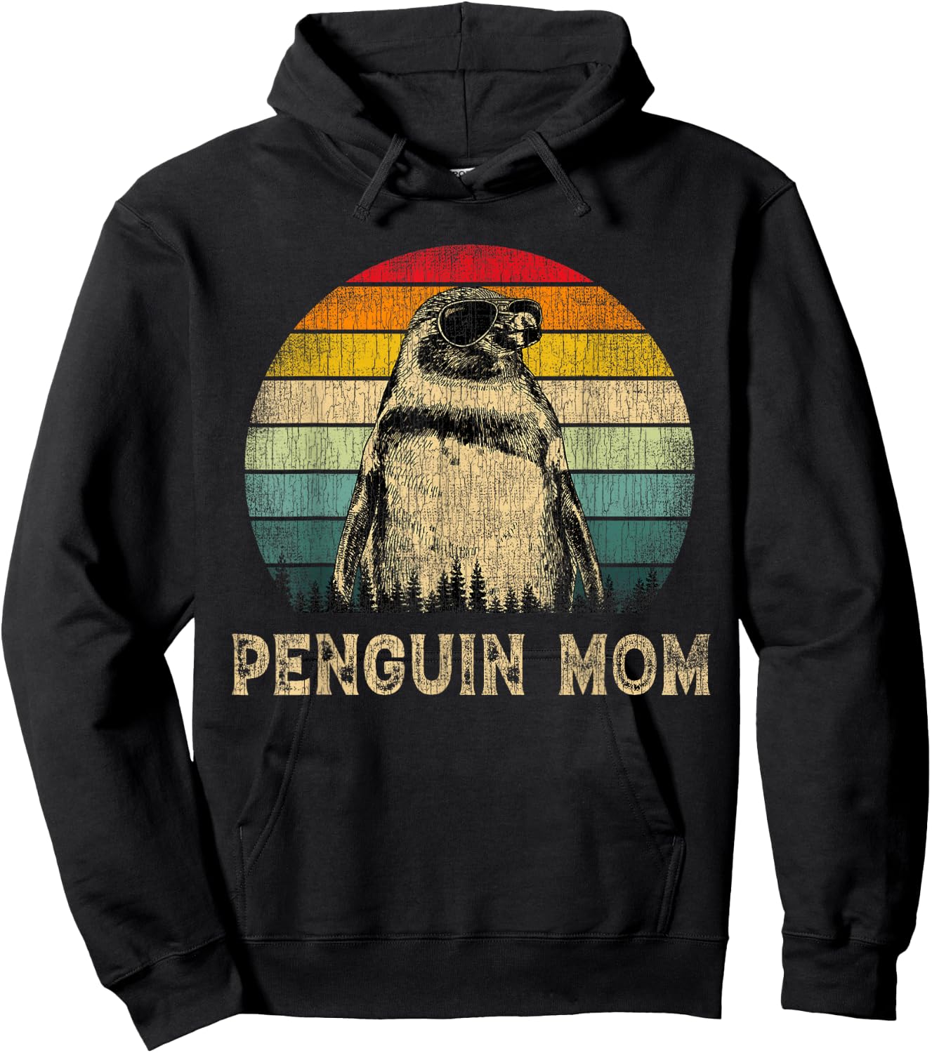 Vintage Penguin Mom Penguin Lovers Mommy Mother's Day Hoodie - Hoodie | Black
