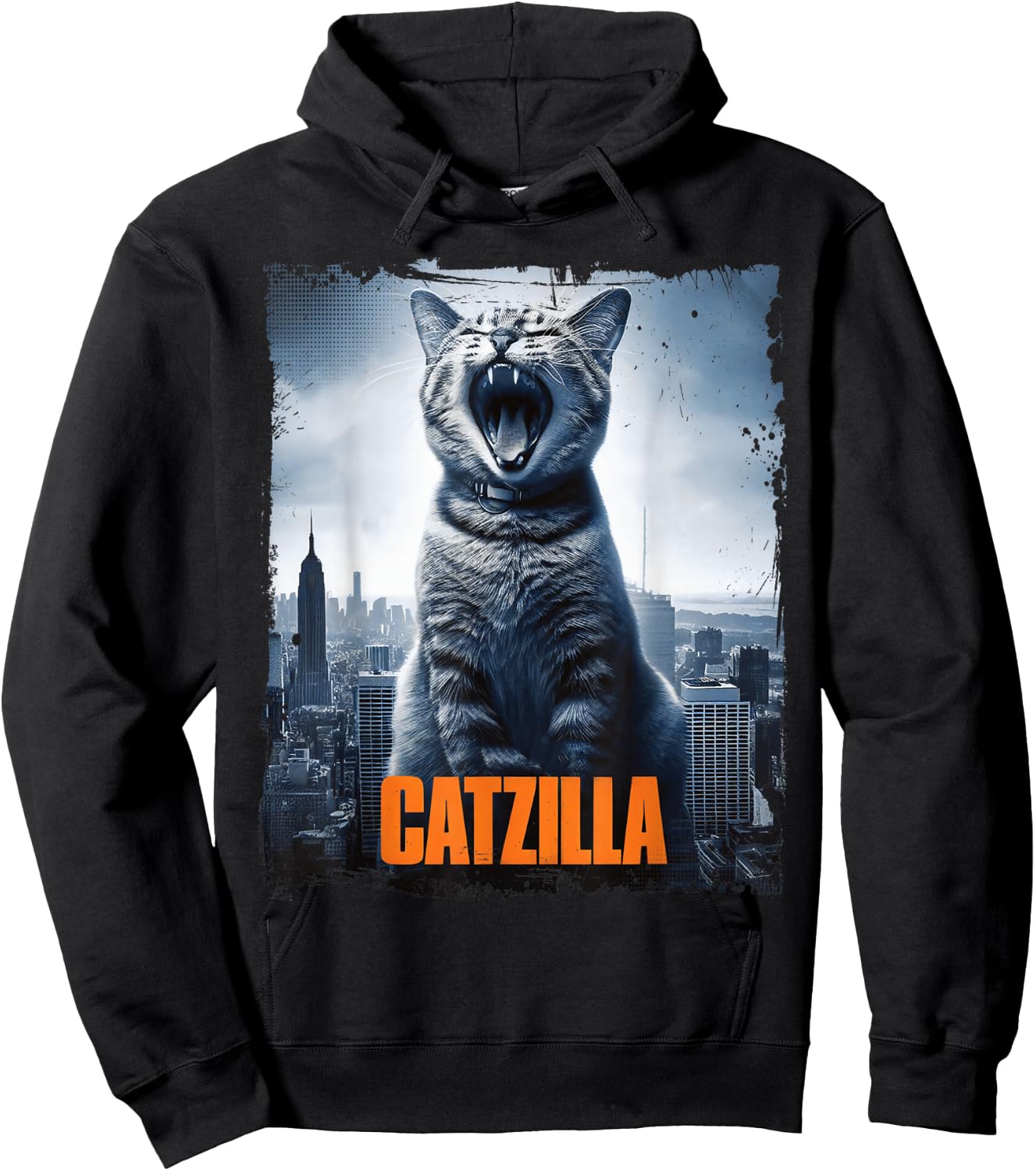 Catzilla Roaring Over City Skyline Cat Monster Kitten Kitty , Small, Black Hoodie - Hoodie | Black