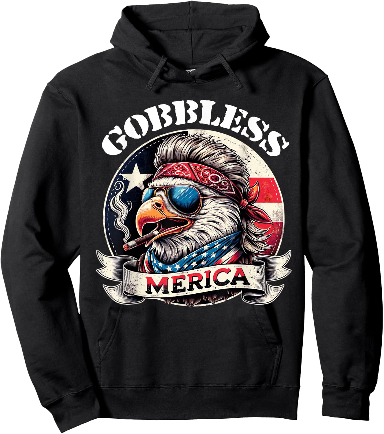 GOBBLESS Merica Patriotic Eagle Mullet American Hoss flag Women Men Hoodie - Hoodie | Black